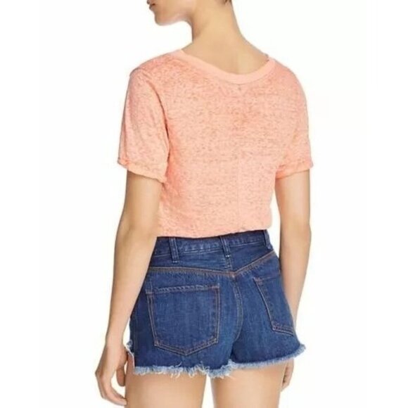 Free People Pearls Raw Edge Orange V-Neck Burnout T-shirt - Picture 2 of 6